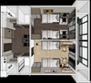 Customized Apartment Suite Two Bedrooms and Twin Beds Per Room with Storage Rack Shoe Cabinet Wardrobe Desk Shower Cabinet