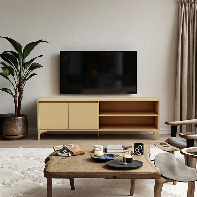 Minimalist TV Wall Unit for Modern Bedrooms Custom Wood Finish Living Room Storage Solution