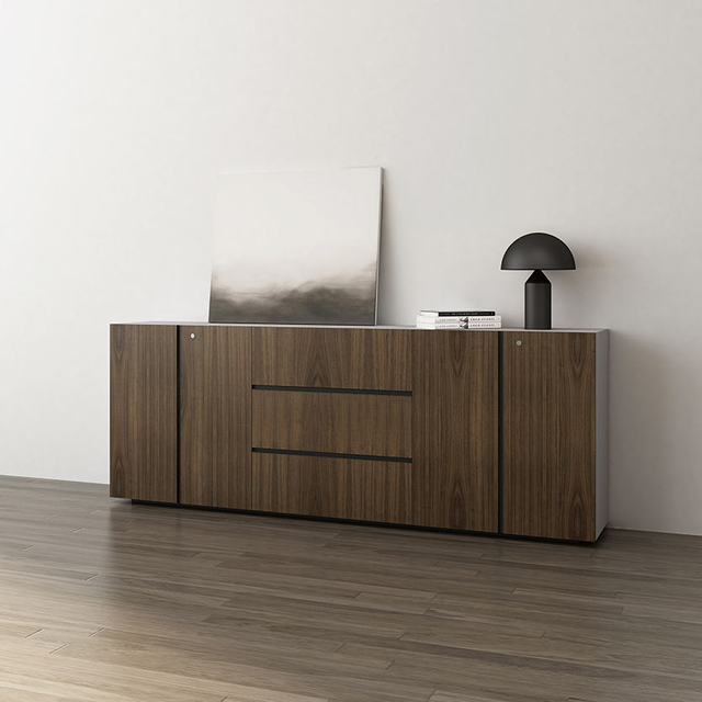E0 Grade High-density Particleboard Modern Practical Office Wood Room Storage File Cabinet With 4 Hinge Doors 3 Drawers