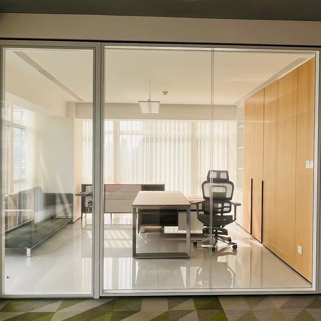 Professional Grade Tempered Double Glazed Partition Panoramic View Office Glass Wall Modern Design