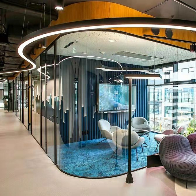 OEM ODM Curved Glass Office Partition Wall Soundproof Modern Space Design Customizable Panel