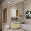 Modern Home Bathroom Renovation by Homeowners & Interior Designers Wood Bathroom Vanity with Soft-Close Drawers