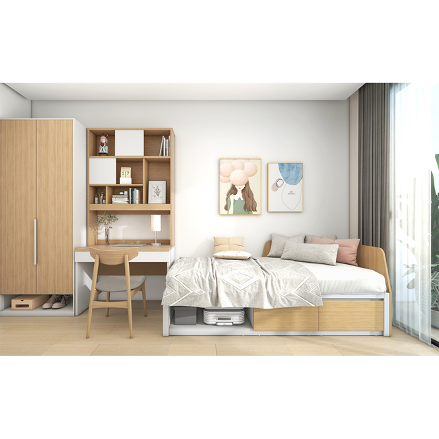 Modern Apartment Furniture Set 2 Desk 2 Bed 2 Closet Tea Table 2 Square Stool Bath Cabinet Shoe Cabinet Wall Storage Rack