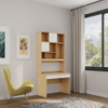 Custom Wood Finish Study Desk with Storage Shelf for Apartments Multifunctional