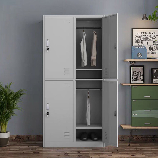 Sturdy 4 Door Steel Wardrobe Cabinet with Shelves for Office School Home Storage