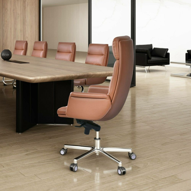 Premium Custom Adjustable Lumbar Support and Leather Upholstery CEO Soft Leather Aluminum Office Chair for Executive Workspaces