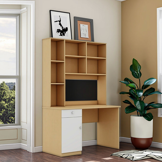Custom Color Home Office Furniture Modern Writing Wood Study Desk with Built-in Bookshelves