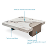 Office Room Faux Marble Top Saddle Leather Accent Storage Function Stainless Steel Base Elegant Centerpiece Modern Coffee Table