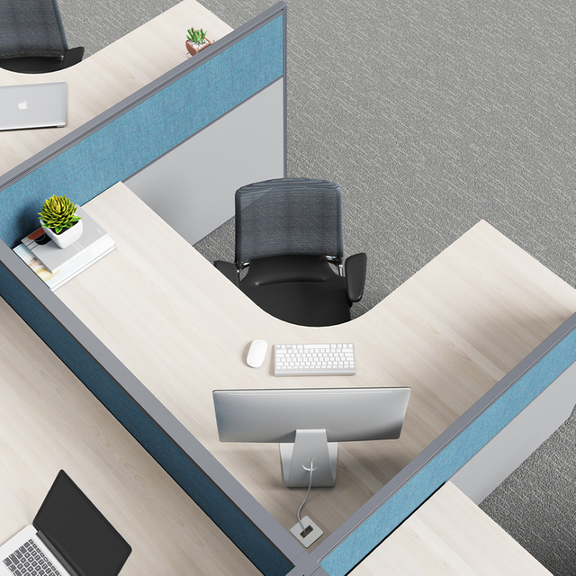Contemporary Staff Worktable Simple Design Durable Wooden Desktop Blue Office Desk